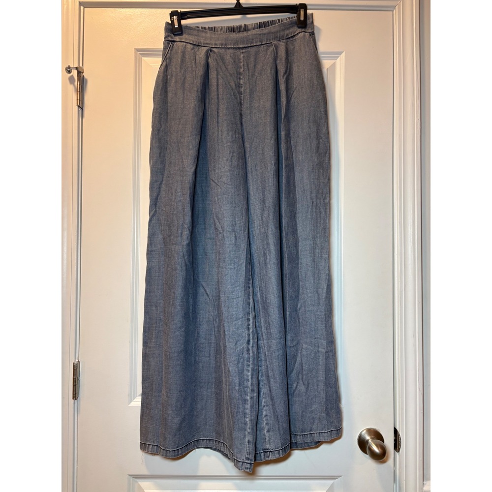 Hunter‎ & Brown Blue Tencel Wide Leg Pleated Chambray Pants Medium